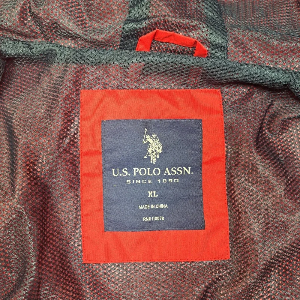 US Polo Assn Mens Windbreaker Jacket Red Hooded Mesh Lined XL 105453P2